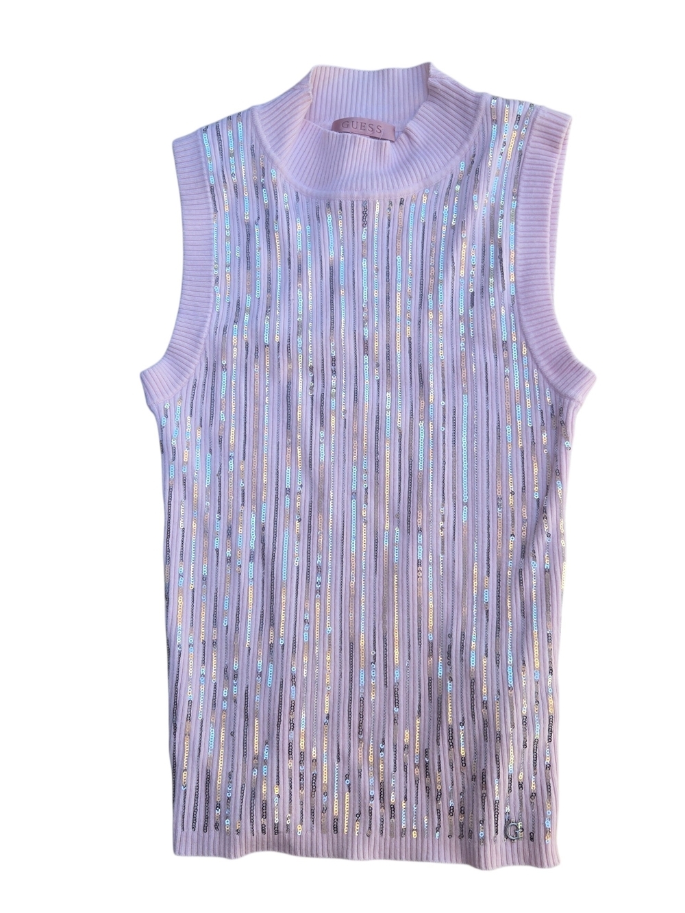 GUESS Blush Pink Ribbed Knit Sequin Tank Top Size Small